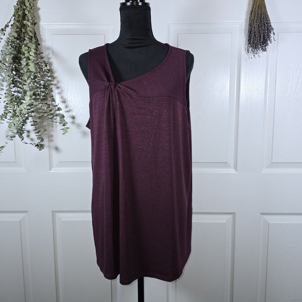 41 Hawthorn Tank Top 2X Plus Burgundy Knit Asymmetrical Sleeveless Surplice
